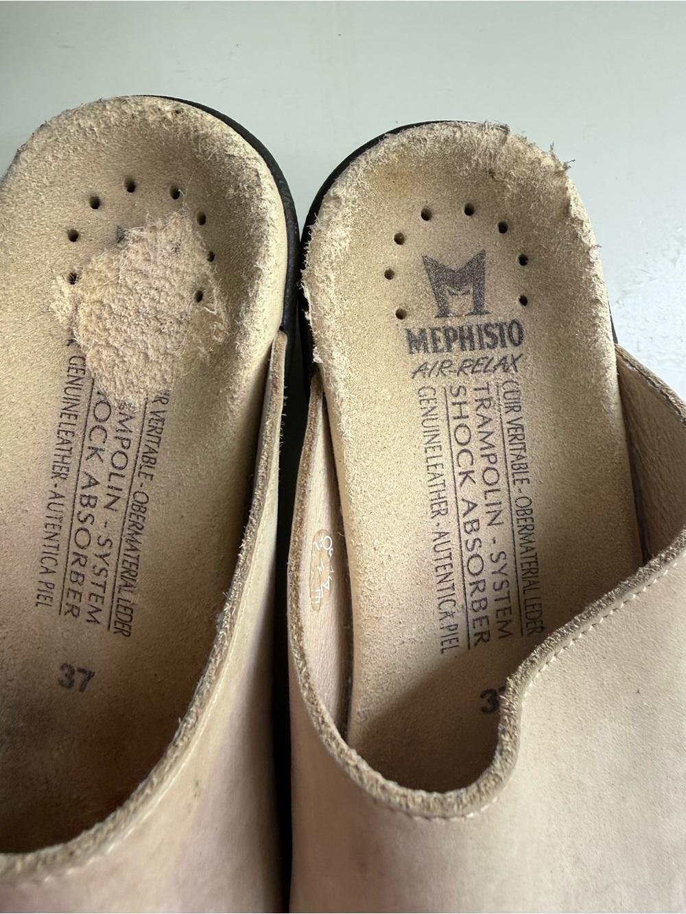Mephisto Hanik women size 6 Nude Beige Open-Toe Leather Slide Mules - Picture 3 of 7